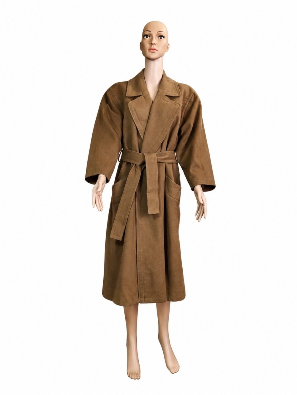 VTG Yves Saint Laurent Rive Gauche Wool Wrap‎ Coat Camel Brown Belted EU 36 US 4